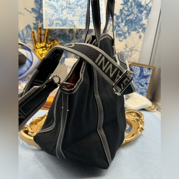 🆕 GANNI 🧿 NWT Small Banner Tote, Black Canvas & Black Leather - Picture 7 of 13
